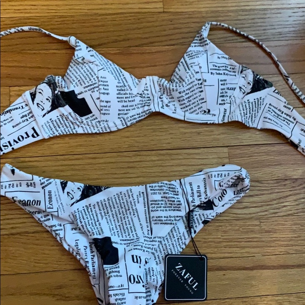 Newspaper print bathing suit